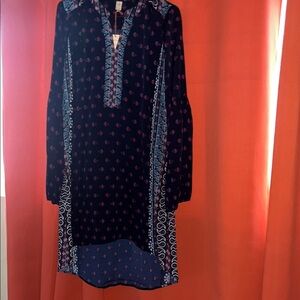 RAGA Blue and Pink Long Sleeve Dress with Bishop Sleeves